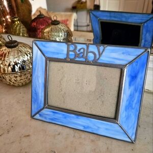 Blue glass "Baby" 6x8 frame for 4x6 photo newborn or shower gift
